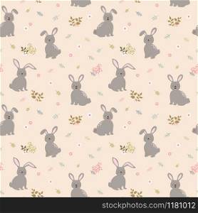 Seamless pattern with rabbits the gang on cute floral background.Perfect for kid product,apparel,fashion,fabric,textile,print or wrapping paper,vector illustration