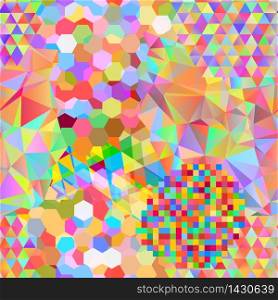 Seamless pattern with rainbow colored glitch styled bright shapes