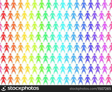 Seamless pattern with rainbow people holding hands. Vector texture for wrapping paper, wallpaper and your creativity. Seamless pattern with rainbow people holding hands.