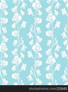 Seamless pattern with Realistic graphic flowers - sweet pea - hand drawn background in white and blue colors.