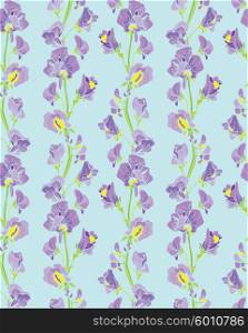 Seamless pattern with Realistic graphic flowers - sweet pea - hand drawn background.