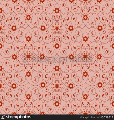 Seamless pattern with red abstract flowers and curls(can be repeated and scaled in any size)