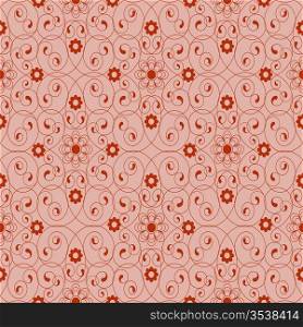 Seamless pattern with red abstract flowers and curls(can be repeated and scaled in any size)