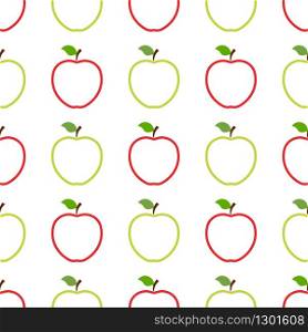 Seamless pattern with red and green whole apples on white background. Organic fruit. Flat style. Vector illustration for design, web, wrapping paper, fabric, wallpaper.
