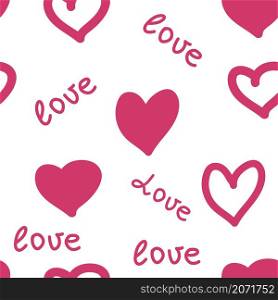Seamless pattern with red hearts and the inscription love you. Decorative elements backdrop textile, fabric, wrapping paper, wallpaper, card. Seamless pattern with red hearts and the inscription love you. Decorative elements backdrop