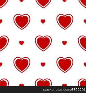 Seamless pattern with red hearts isolated on white background. Series of hearts of different shape endless texture. Wallpaper, wrapping paper design vector illustration of modern textile fabric. Seamless Pattern with Red Hearts Isolated on White