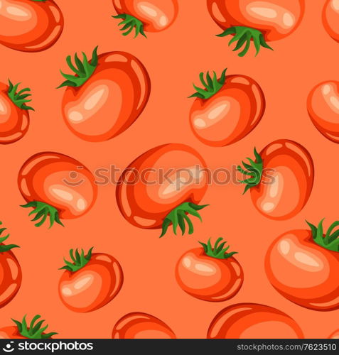 Seamless pattern with red ripe tomato. Agricultural farm illustration. Background of vegetables.. Seamless pattern with red ripe tomato.