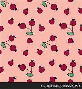 Seamless pattern with red rose hips on pink background. Endless wallpaper for printing on fabric and textiles.