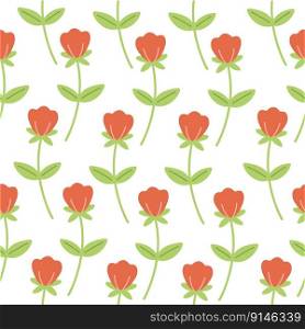 Seamless pattern with red roses and green leaves vector illustration