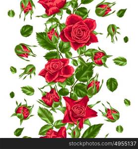 Seamless pattern with red roses. Beautiful realistic flowers, buds and leaves. Seamless pattern with red roses. Beautiful realistic flowers, buds and leaves.