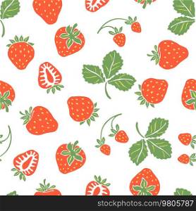 Seamless pattern with red strawberries. Decorative stylized berries and leaves.. Seamless pattern with red strawberries. Decorative berries and leaves.