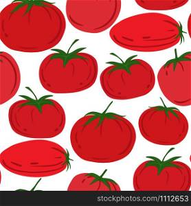 Seamless pattern with red tomatoes. Cherry tomatoes wallpaper. Design for fabric, textile print, wrapping paper, textile, restaurant menu. Vector illustration. Seamless pattern with red tomatoes. Cherry tomatoes wallpaper.