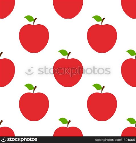 Seamless pattern with red whole apples on white background. Organic fruit. Flat style. Vector illustration for design, web, wrapping paper, fabric, wallpaper.