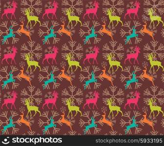 Seamless pattern with reindeers and christmas snowflakes, vector illustration