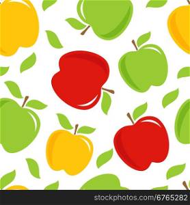 Seamless pattern with res, green, yellow apples on white background. Can be used for web, textile, wallpaper and other design