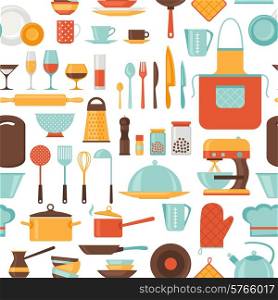 Seamless pattern with restaurant and kitchen utensils.