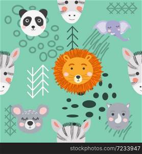 Seamless pattern with rhinoceros, elephant, crocodile. Creative bay animals background. Perfect for kids. Seamless pattern with rhinoceros, elephant, crocodile. Creative bay animals background.