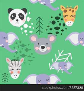 Seamless pattern with rhinoceros, elephant, crocodile, whale. Creative bay animals background. Perfect for kids. Seamless pattern with rhinoceros, elephant, crocodile. Creative bay animals background.