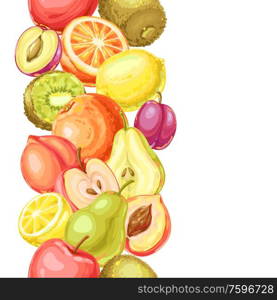 Seamless pattern with ripe fruits. Tropical vegetarian food decorative illustration.. Seamless pattern with ripe fruits.
