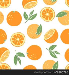 Seamless pattern with ripe oranges. Decorative stylized fruits and leaves.. Seamless pattern with ripe oranges. Decorative fruits and leaves.