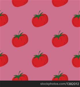 Seamless pattern with ripe tomato. Red tomatoes. Organic vegetable wallpaper. Design for textile print, wrapping paper, kitchen textiles, cover. Vector illustration. Seamless pattern with ripe tomato. Red tomatoes. Organic vegetable wallpaper.