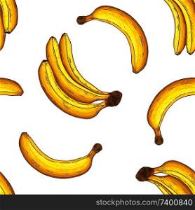 Seamless pattern with ripe yellow bananas. Summer tropical background. Hand drawn vector illustration