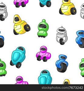 Seamless pattern with robots. Teenage creative background. Trendy characters in modern cartoon style.. Seamless pattern with robots.