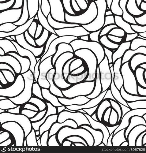 Seamless pattern with roses contours. Vector illustration.. Seamless pattern with black roses contours on white background. Vector illustration.