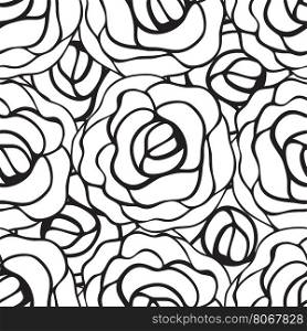 Seamless pattern with roses contours. Vector illustration.. Seamless pattern with black roses contours on white background. Vector illustration.