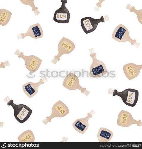 Seamless pattern with rum bottles print isolated on white background. Designed for fabric design, textile print, wrapping, cover. Vector illustration.. Seamless pattern with rum bottles print isolated on white background.