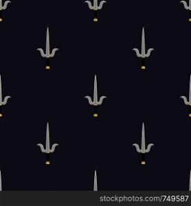 Seamless pattern with sai weapon. Ninja weapon. Samurai equipment. Cartoon style. Vector illustration for design, web, wrapping paper, fabric, wallpaper.