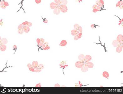 Seamless pattern with sakura flowers. Beautiful decorative plants. Natural background.. Seamless pattern with sakura flowers. Beautiful decorative plants.