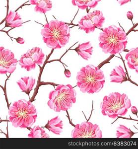 Seamless pattern with sakura or cherry blossom. Floral japanese ornament of blooming flowers. Seamless pattern with sakura or cherry blossom. Floral japanese ornament of blooming flowers.