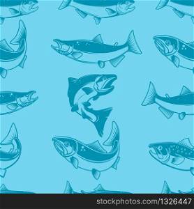 Seamless pattern with salmons. Seafood pattern. Design element for poster, card, banner, flyer. Vector illustration