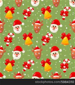 Seamless pattern with Santa Claus and Christmas deer, Xmas background - vector
