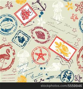 Seamless pattern with Sea and tropical elements - rubber stamps collection