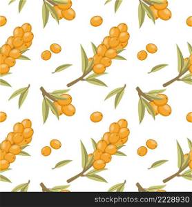 Seamless pattern with sea buckthorn twigs. Pattern for printing on fabric or paper.