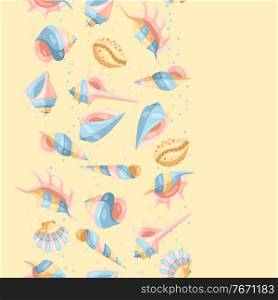 Seamless pattern with seashells. Tropical underwater mollusk shells decorative illustration.. Seamless pattern with seashells.