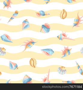 Seamless pattern with seashells. Tropical underwater mollusk shells decorative illustration.. Seamless pattern with seashells.