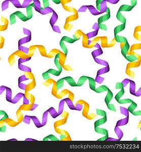Seamless pattern with serpentine in Mardi Gras colors. Carnival background for traditional holiday or festival.. Seamless pattern with serpentine in Mardi Gras colors.