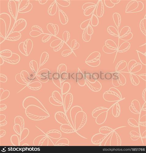 Seamless pattern with sheets, vector illustration. Branches with rounded leaves, continuous background. Botanical natural pattern for design and packaging, wallpaper.. Seamless pattern with sheets, vector illustration.