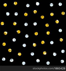 Seamless pattern with shiny golden diamonds or chrystals tiled background as abstract vintage polka dot ornament