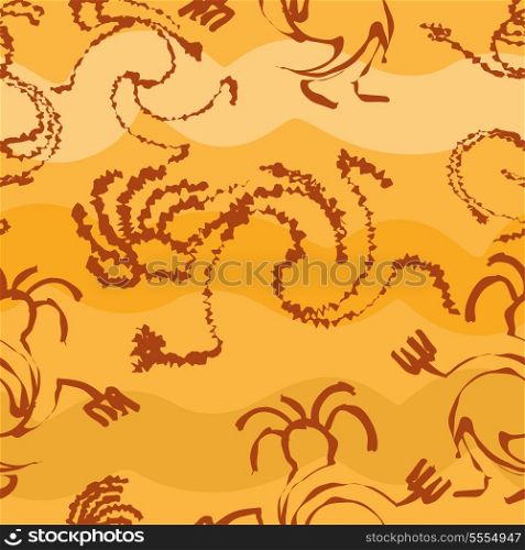 Seamless pattern with silhouettes of the primitive people