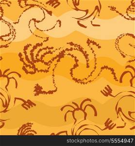 Seamless pattern with silhouettes of the primitive people