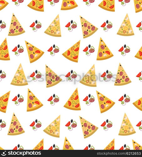 Seamless Pattern with Slices of Pizza. Illustration Seamless Pattern with Slices of Pizza. Colorful Food Wallpaper - Vector