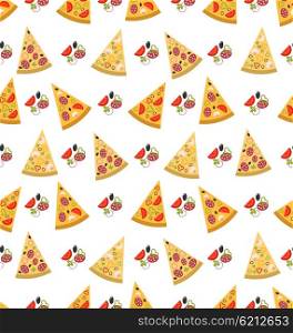 Seamless Pattern with Slices of Pizza. Illustration Seamless Pattern with Slices of Pizza. Colorful Food Wallpaper - Vector