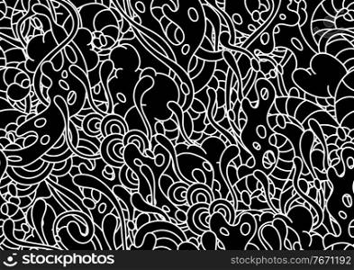 Seamless pattern with slime and tentacles. Urban black abstract cartoon background.. Seamless pattern with slime and tentacles.