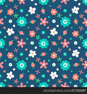 Seamless pattern with small flowers and berries. Vector illustration.