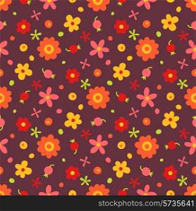 Seamless pattern with small flowers and berries. Vector illustration.