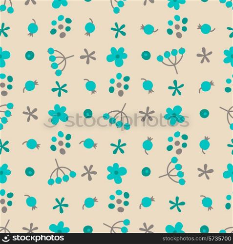 Seamless pattern with small flowers and berries. Vector illustration.